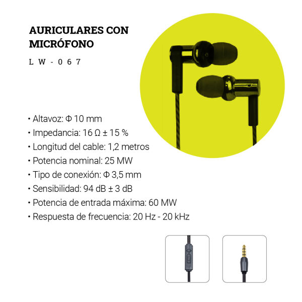 AURICULARES CON CABLE Y MICROFONO LW - 067 - Imagen 3