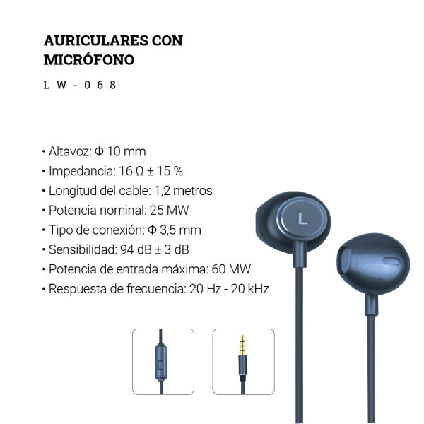 AURICULARES CON CABLE Y MICRÓFONO LW - 068 - Imagen 3