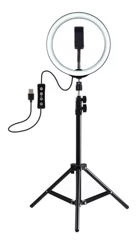 Aro De Luz Led 26cm + Trípode 2.10m De Pie Extensible